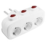 Steckdosenadapter mit 3 horizontalen Steckdosen und 3 unabhängigen Schaltern - Mehrfachstecker für die Wand für Küche Büro - Weiß