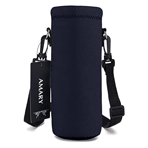 AMARY 750ML Neoprene Water Bottle Carrier Bag with Adjustable Shoulder Strap,Insulated Water Bottle Cover for Stainless Steel/Glass/Plastic Bottles 24OZ (Black) Cover