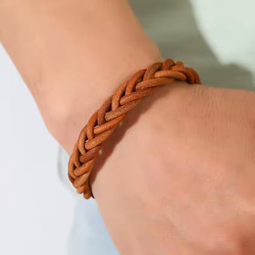 Image of THE MEN THING Leather Bracelet for Men - American Style Genuine Leather Multi-Layer Braided Bracelet with 100% Stainless Steel Magnetic Buckle for Men & Boys (8 inch)