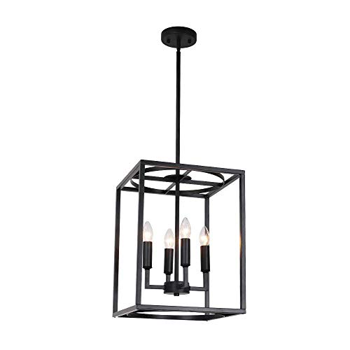 Lustre vintage 4 lumières en fer forgé au design géométrique