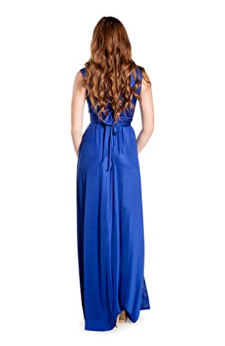 Image of DRESS THE POPULATION Women's Krista V Neck Tie Waist Coated Jersey Slit Front Maxi Dress