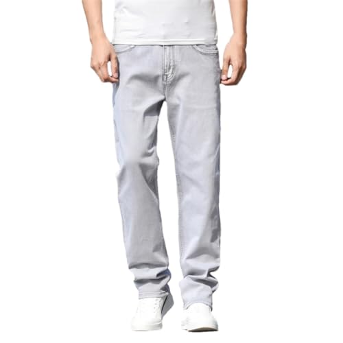 Men's Summer Thin Straight Leg Jeans Loose Fit Casual Style Lightweight Denim Long Trousers