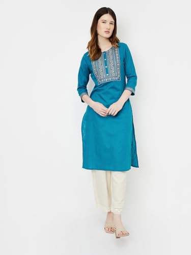 Image of Max Women's Cotton Blend Regular Fit Casual Kurta