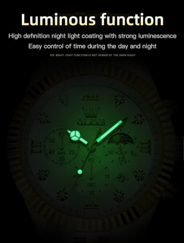 Image of OLEVS Mens Watches Chronograph Luxury Dress Moon Phase Quartz Stainless Steel Waterproof Luminous Business Calendar Wrist Watch