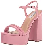 Steve Madden Tille Pink Ankle Strap Round Open Toe Retro Chunky Platform Sandals (Pink, 11)