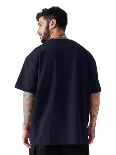 Image of LEOTUDE Half Sleeve Oversized Cottonblend Round Neck Drop Shoulder Printed Men's T-Shirt (Color Black)