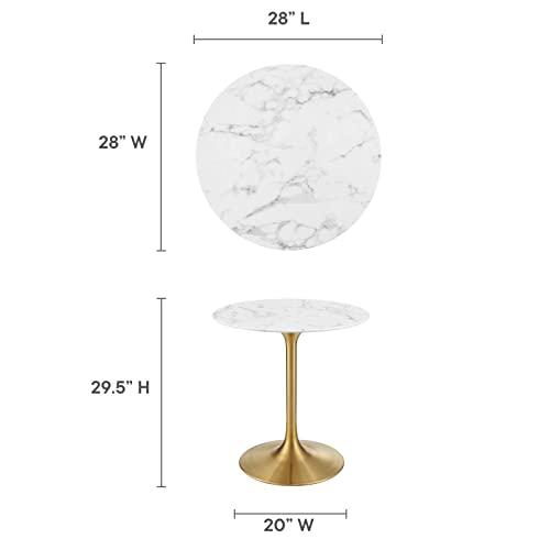 Image of Modway Lippa 28 inch Mid-Century Modern Dining Table with Round Top in Gold White