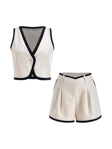 winkbay Women's 2 Piece Dressy Casual Outfits Summer Button V