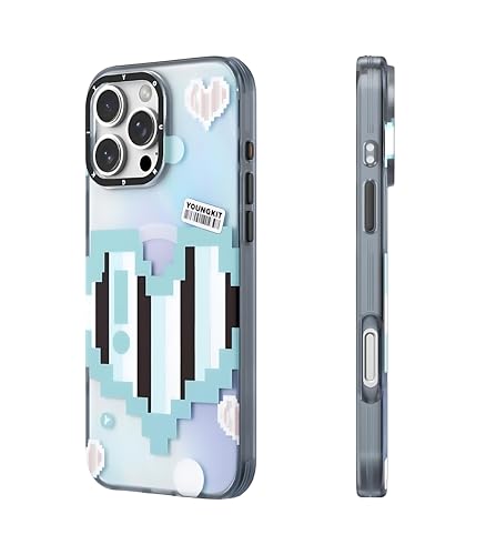 Image of Color-Changing Pixel Heartbeat Phone Case for iPhone 16 Pro Compatible with Wireless Charging | Thermo Reactive Heat Touch Design | Slim Shockproof Back Cover | Green Edition