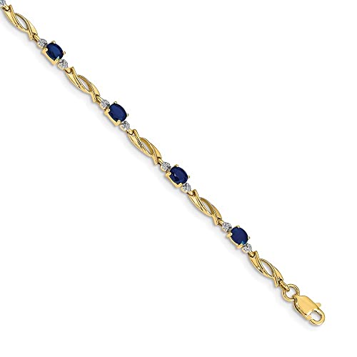 10K Gold 4x3 mm Gemstone and Diamond Bracelet 7.5"2