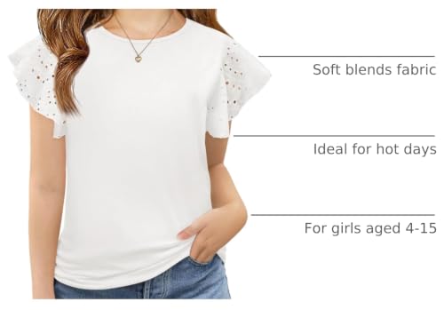 Image of Imily Bela Girls Ruffle Sleeve Shirts Crewneck Eyelet Tops 4-15 Years | Cute summer casual blouse, Soft breathable eyelet fabric with ruffle sleeves, Comfortable daily shirts for kids