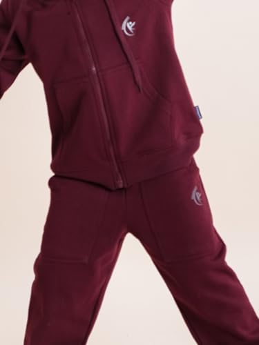 Image of Boys Solid Fleece Full Sleeve Zip Front Open Hooded Sweatshirt With Track Pant Set