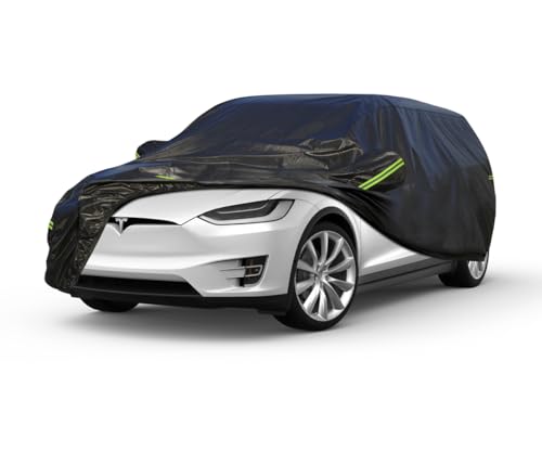 Image of KouKou Waterproof SUV Car Cover Suitable for Tesla Model X from 2015 to 2025, 7 Layers Windproof All Weather Waterproof Outdoor Cover Sun Rain UV Dust Snow Protection. Black
