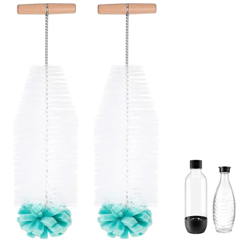 2 Stück Flaschenbürste für Soda Stream Glasflaschen und Kunststoffflaschen, Flaschen Bürste mit Weichen Schwamm, Schonende, Kratzerfreie, 32cm Reinigungsbürste für Babyflaschen, Trinkflaschen, Vase