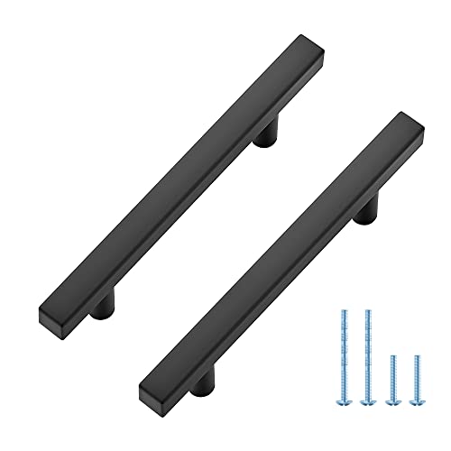 20 Pack Matte Black Cabinet Handles with 3-3/4 Inch (96 mm) Hole Center, Square Kitchen Hardware for Cabinets & Drawers, Stainless Steel Pulls, 6 Inch Overall Length