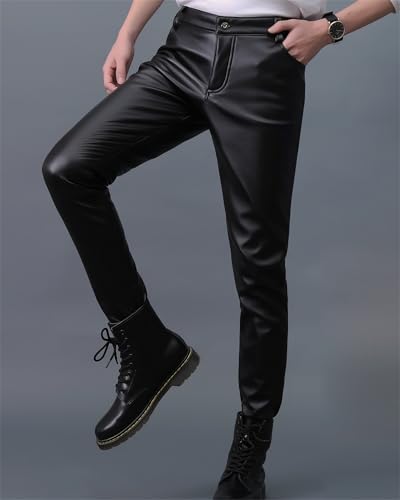 Faux Leather Motorcycle Biker Pants for Men's Slim Fit Solid Color Nightclub Disco Skinny Trousers4