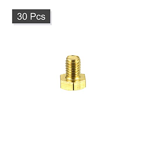 Image of uxcell Brass Hex Bolts, M6x8mm 30pcs Fully Thread Grade 4.8 Solid Brass Hexagon Head Bolt Machine Screws for Machinery