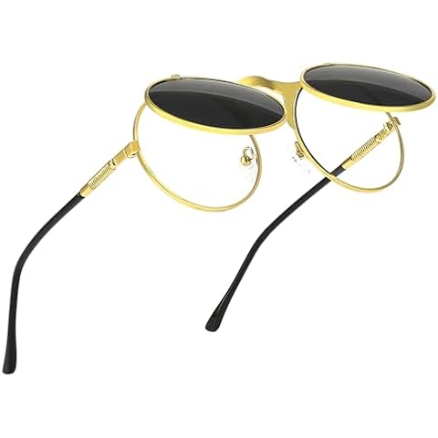 GLCLRS Round Flip Up Sunglasses – Small Flip-Up Shades with Double Lenses -Cool Glasses for Raves and 90s Vibes Cover