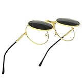 GLCLRS Round Flip Up Sunglasses – Small Flip-Up Shades with Double Lenses -Cool Glasses for Raves and 90s Vibes