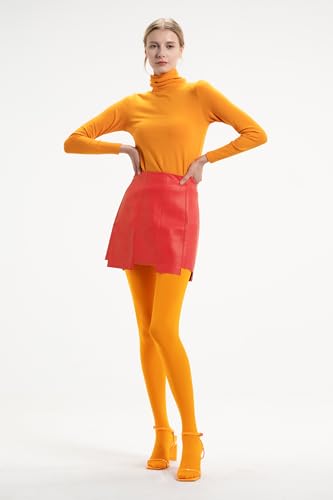 Medias semiopacas para mujer HeyUU color naranja pack de medias 2