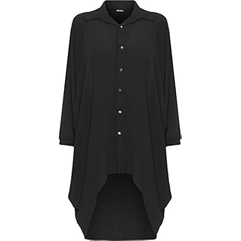 High Street Fashion ® Women's Plus Batwing Shirt Dress Long Sleeve Dip Hem Hi Lo Button Collar Ladies - Sizes 16-26 Black Cover