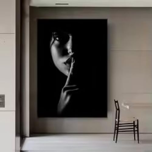Poster lèvres Shhh noir et blanc 40x60cm de style minimaliste avec cadre - 3