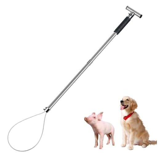 NAOEDEAH Dog Catcher Pole Portable Hog Pig Catcher Stainless Steel Pig Holder Animal Control Pole Tool Livestock Farm Equipment