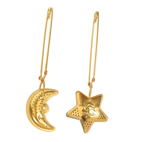 SOLUSTRE Colador De Té Forma De Bola y Pinza Para Hojas, Acero Inoxidable, Filtro Reutilizable Resistente Al Calor, Apto Para Infusión De Té Suelto, Pack De 2 Unidades Star y Moon