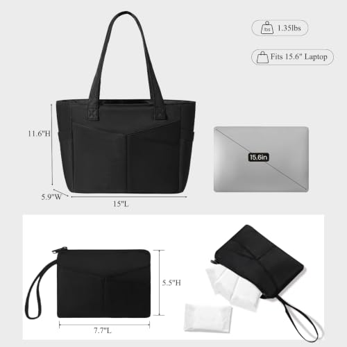 Image of CTWWFS Large Tote Bag for Women with Zipper, Nylon Lightweight Work Tote with 15.6 inch Laptop Sleeve, Nurse Bag for Work College