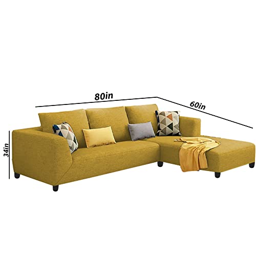 Image of Galib RHS 4 Seater L Shape Sofa Set for Living Room (Yellow Fabric)