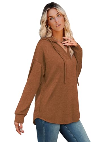 Image of Sampeel Hoodies for Women Trendy Fall Fashion 2025 V Neck Oversized Sweatshirt Plus Size Tops Clothes