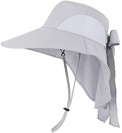 Womens Sun Hat Packable Neck Cover UPF 50- Wide Brim, Light Grey, Size One Size