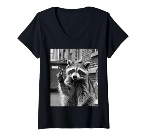 Mujer Funny Vintage Racoon Peace Sign Sarcasm Team Trash Mujeres Hombres Camiseta Cuello V