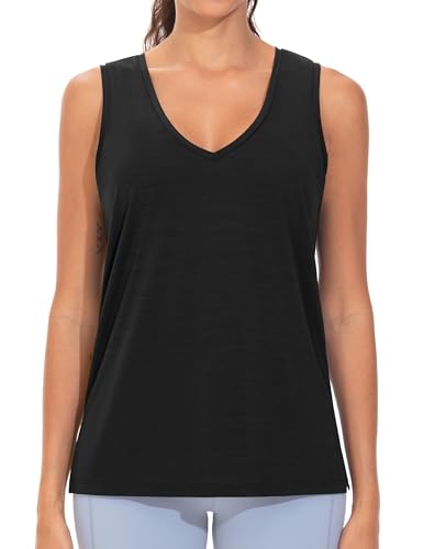 THE GYM PEOPLE Womens V Neck Tank Tops Stretchy Loose Fit Sleeveless Workout Shirts Quick Dry Yoga Tops with Side Split2