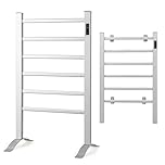 COSTWAY 6 Bar Electric Towel Warmer, Freestanding & Wall Mounted Aluminum Heated Towel Rail with 8H Timer, LED Display and Overheat Protection, Towels Radiator Drying Rack for Bathroom, Silver