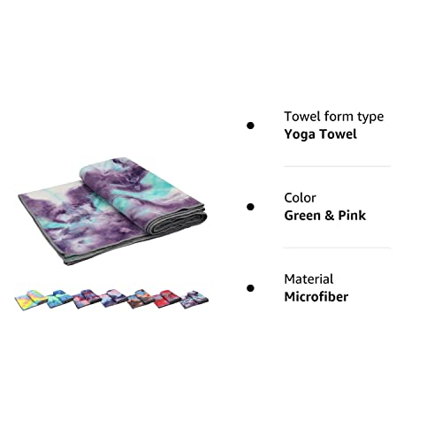Yoga Towels , Non Slip Hot Yoga Towel Skidless Waffle Texture, 100% Absorbent Odorless Microfiber Yoga Blanket, Standard Sized 24 Inchx72 Inch Mat Towel,For Hot Yoga, Bikram, Pilates (Green & Pink)1 #TOP7