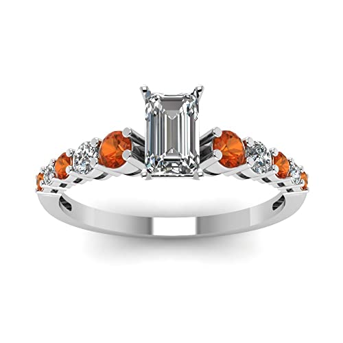 Image of Choose Your Gemstone Graduated Diamond CZ Engagement Ring Yellow Gold Plated Emerald Shape Petite Engagement Rings Lightweight Office Wear Everyday Gift Jewelry US Size 4 to 12