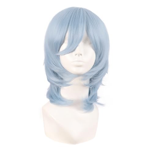 MapofBeauty 14 Inch Short Wolf Tail Side Bangs Party Wig, Gray-Blue