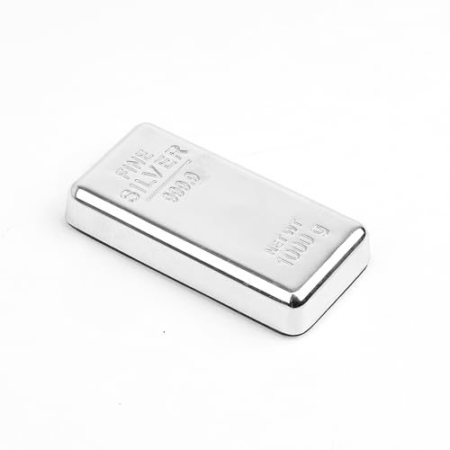 Image of ZAHEPA Realistic Metal Silver Bar Paperweight for Office Table, Fake Silver Biscuit Paper Weight Table Decoration, Prop for Jewellery Shop & Heist Theme, Unique Gift for Home & Office (Pack of 1)
