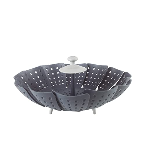 Lacor - 60288 - Vaporera Extensible con forma de Flor, Diseño Autoajustable y Almacenaje Compacto, Plegable, Polipropileno, Libre de BPA, Color Gris
