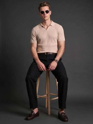 Image of Veirdo Men's Rib Knit Polo T-Shirt in Cotton Fabric, Classic Collar with Modern Fit, Stylish for Casual Wear, Available in Sizes S to 2XL