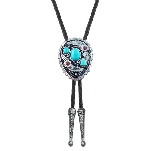 Image of Turquoise Agate Granite BOLO Tie for Men Women Leather Wedding Necklace Western Cowboy Necktie