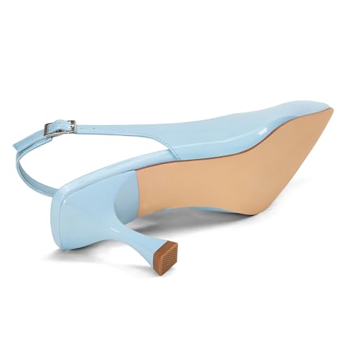 Image of Elisabet Tang Women's Kitten Heel Slingback Low Pumps 3 Inches Stiletto Pointed Closed Toe Elegant Dressy Bridal Wedding Party Shoes