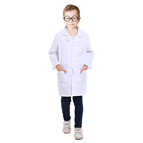 Roctocesy Kid's Unisex Lab Coat For Career Day School Projects Halloween Costumes With Glasses ＆ Id Card (S(3-6Y)) #TOP2