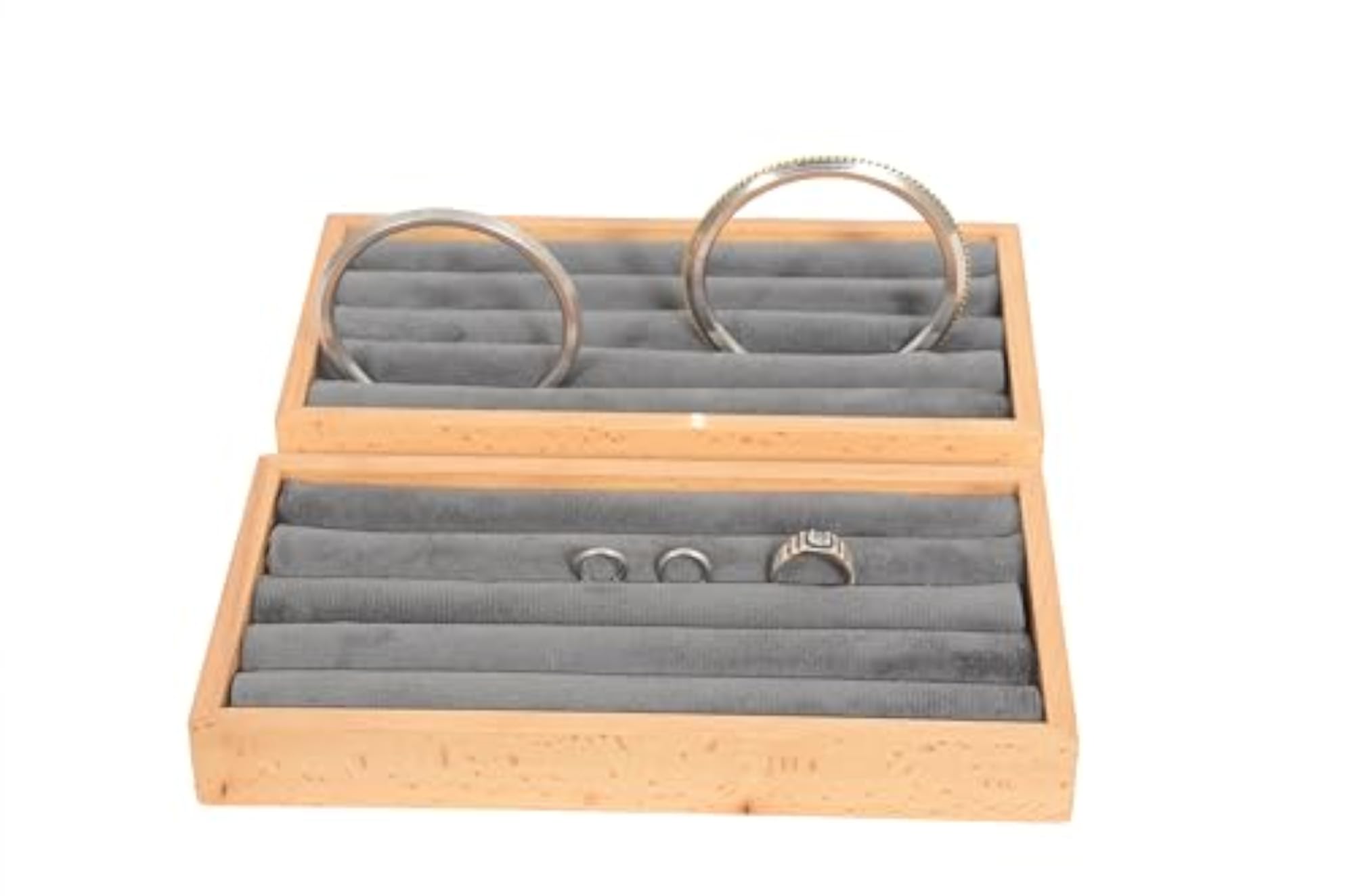 Wood Bamboo 2 Ring Display Holder, Jewelry Storage Tray