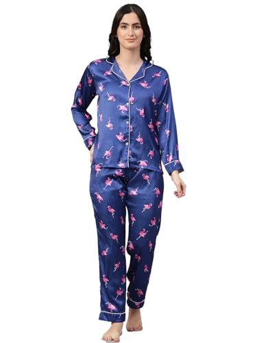 Image of KOTTY Women's Printed Satin Night Suit Shirt & Pyjama Set