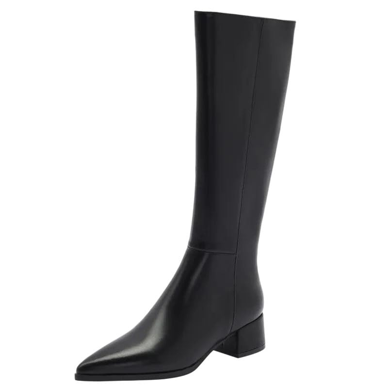 Womens Genuine Leather Knee High Boots Low Heel Winter Shoes Zipper Boots