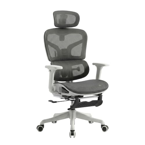 Future Warrior Chaise de bureau ergonomique, pivotante, en maille avec soutien lombaire et réglable en hauteur, gris, taille XXL