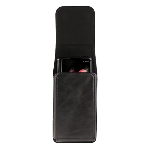 Handy Gürteltasche Herren Leder Schwarz, Handytasache für Gürtel, Universal Leder Handytasche Halterung Herrengürtel Tasche Vertical Flip Cover Telefon Bauchtasche Schutztasche mit Gürtelschlaufe
