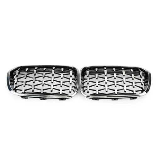 F20 F21 118i 120i 125i 2015-2019用 キドニー交換用フロント レーシング グロスブラック グリルアクセサリー 車のダブルキドニーグリル(Diamond-ChromeSilver)